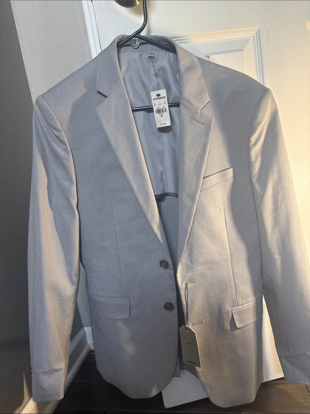 Express Men's Light Gray Two-Button Suit Jacket